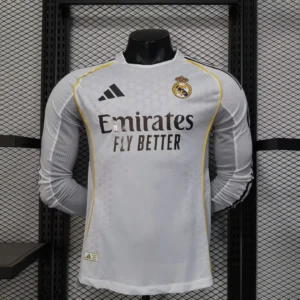 2025-2026 Long Sleeve  Player Version Real Madrid Home Football Jersey