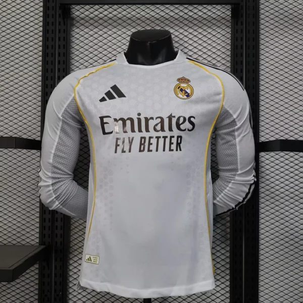 2025-2026 Long Sleeve  Player Version Real Madrid Home Football Jersey